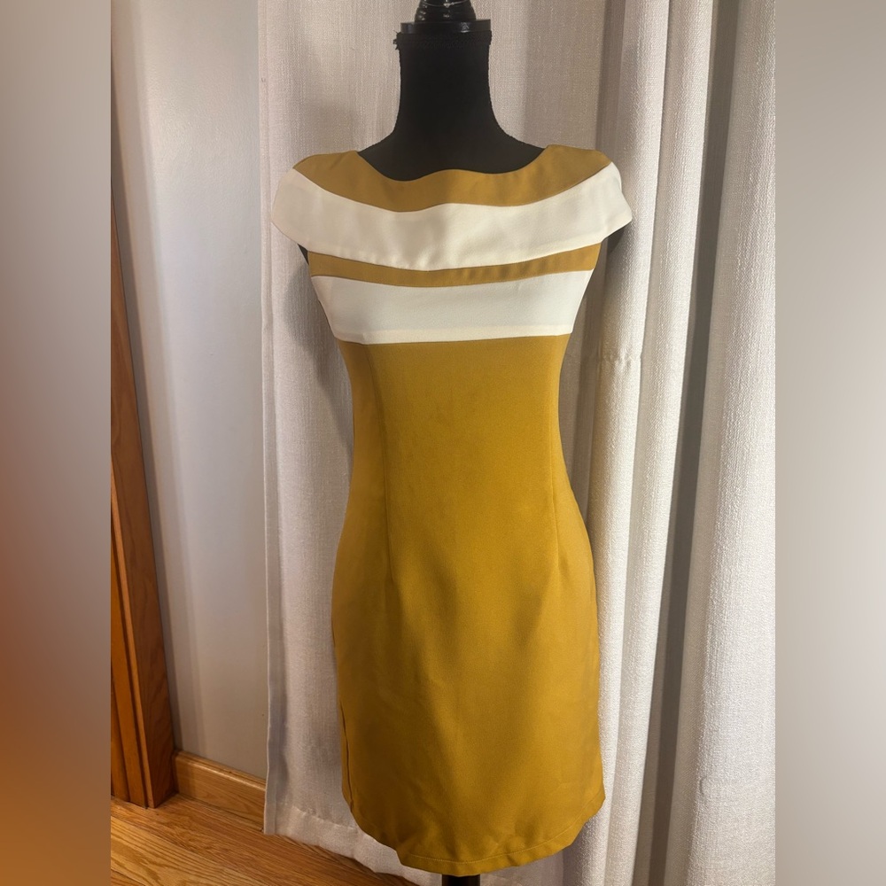 Elegant Mustard and White Mini Dress